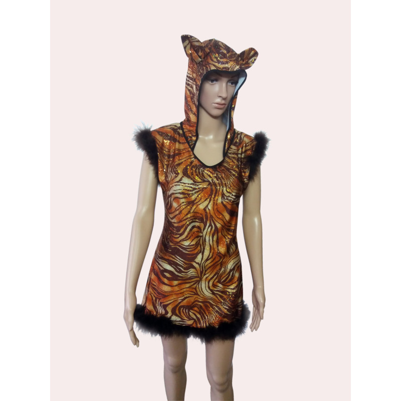 Karnevalový kostým Tygřice                                                                        šaty s kapucí